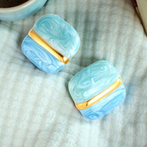 Chic Blue and Gold Women's Earrings - Picture 4 of 8